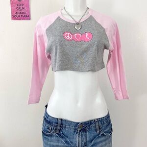 Pink and Gray Cropped Raglan Tee